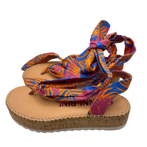 NWOB Gianni Bini Blue Orange Platform Wrap Sandals Sz 7.5 - Picture 1 of 6